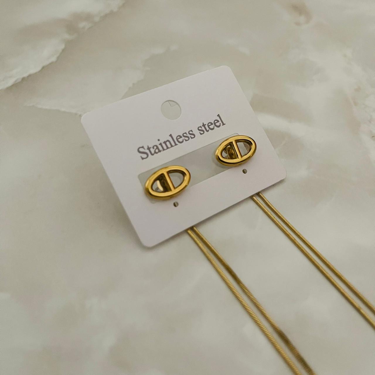 Golden Oval Chain Drop Earrings
