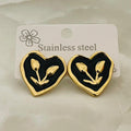 Black Heart Gold Stud Earrings