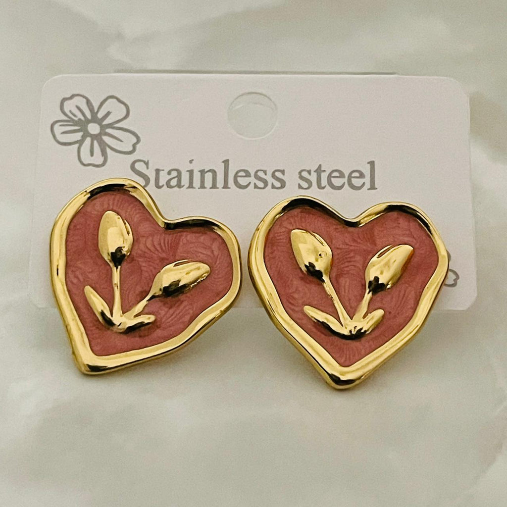 Blush Heart Enamel Earrings