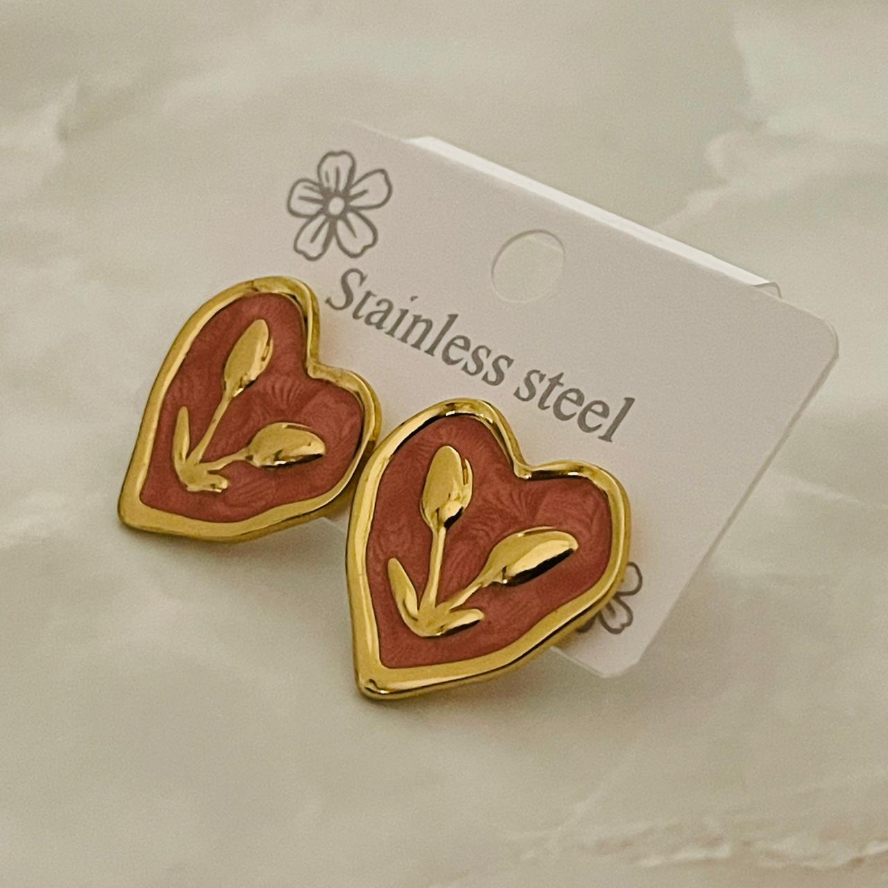 Blush Heart Enamel Earrings