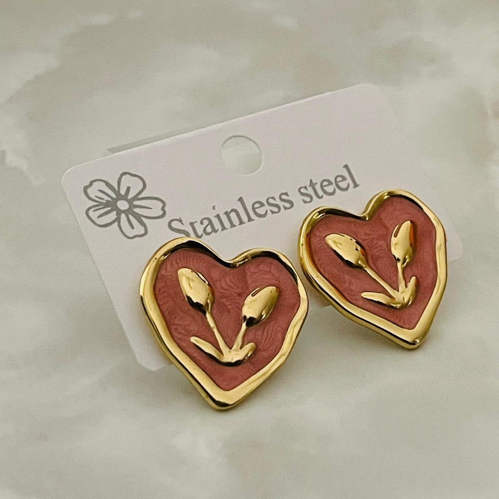 Blush Heart Enamel Earrings