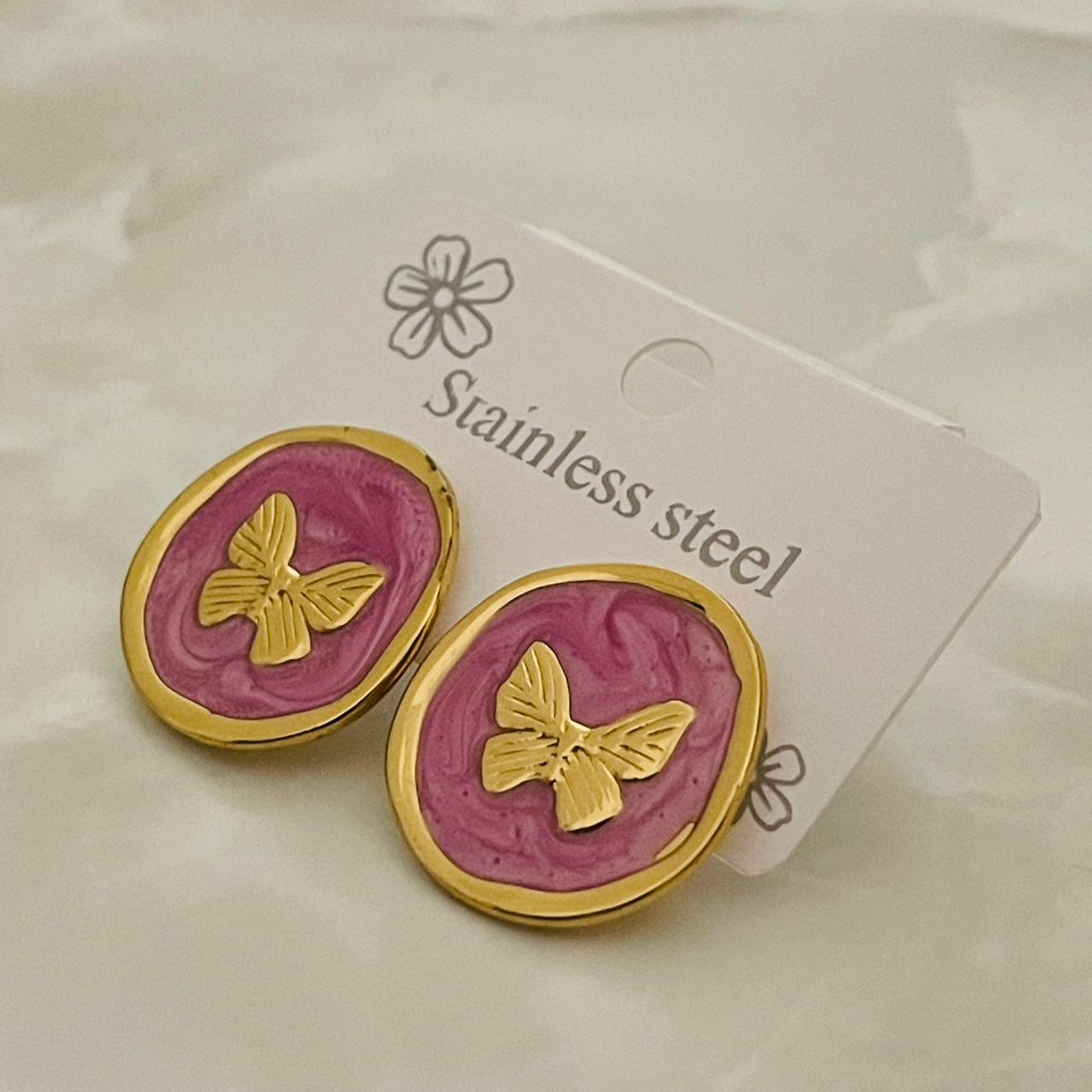Pink Butterfly Stud Earrings