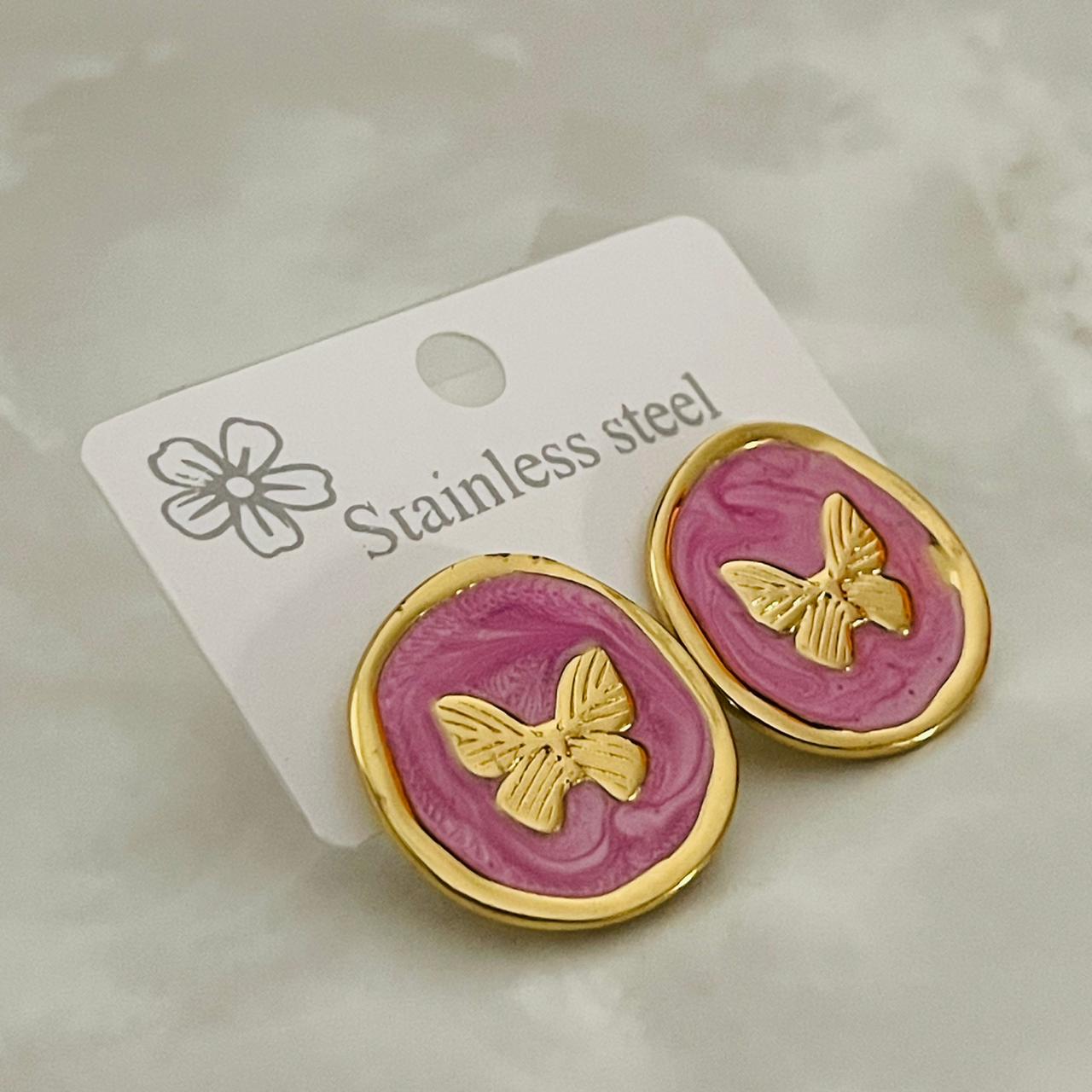 Pink Butterfly Stud Earrings