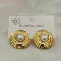 Golden Swirl Pearl Stud Earrings
