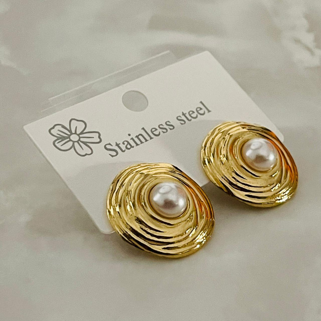 Golden Swirl Pearl Stud Earrings