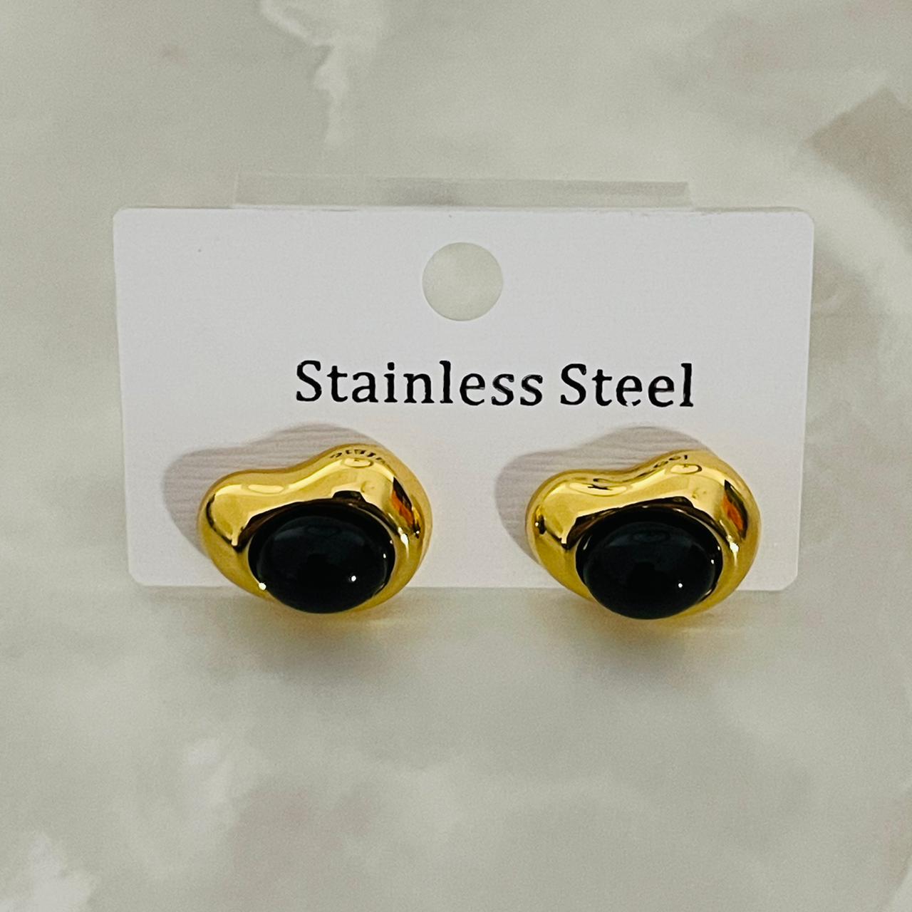 Golden Black Oval Stud Earrings