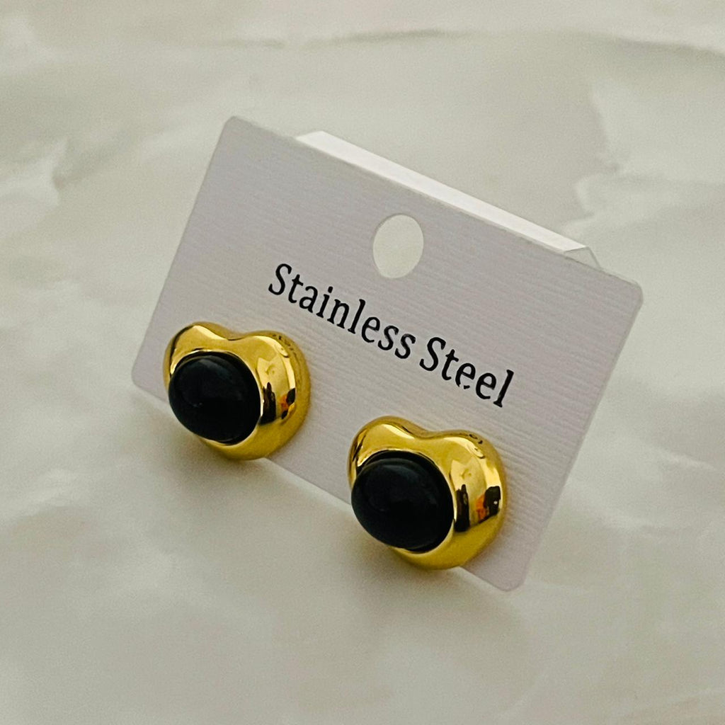 Golden Black Oval Stud Earrings