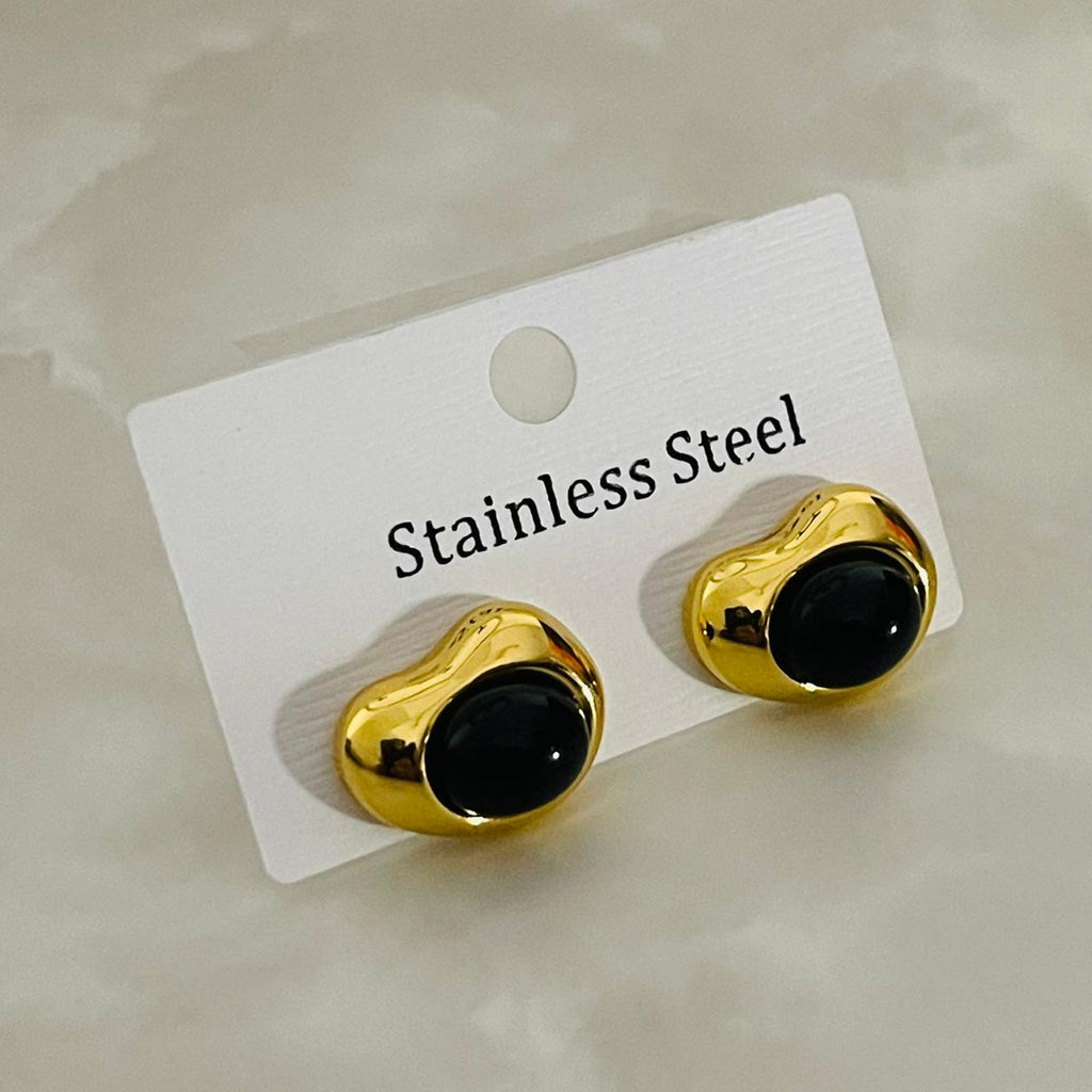 Golden Black Oval Stud Earrings
