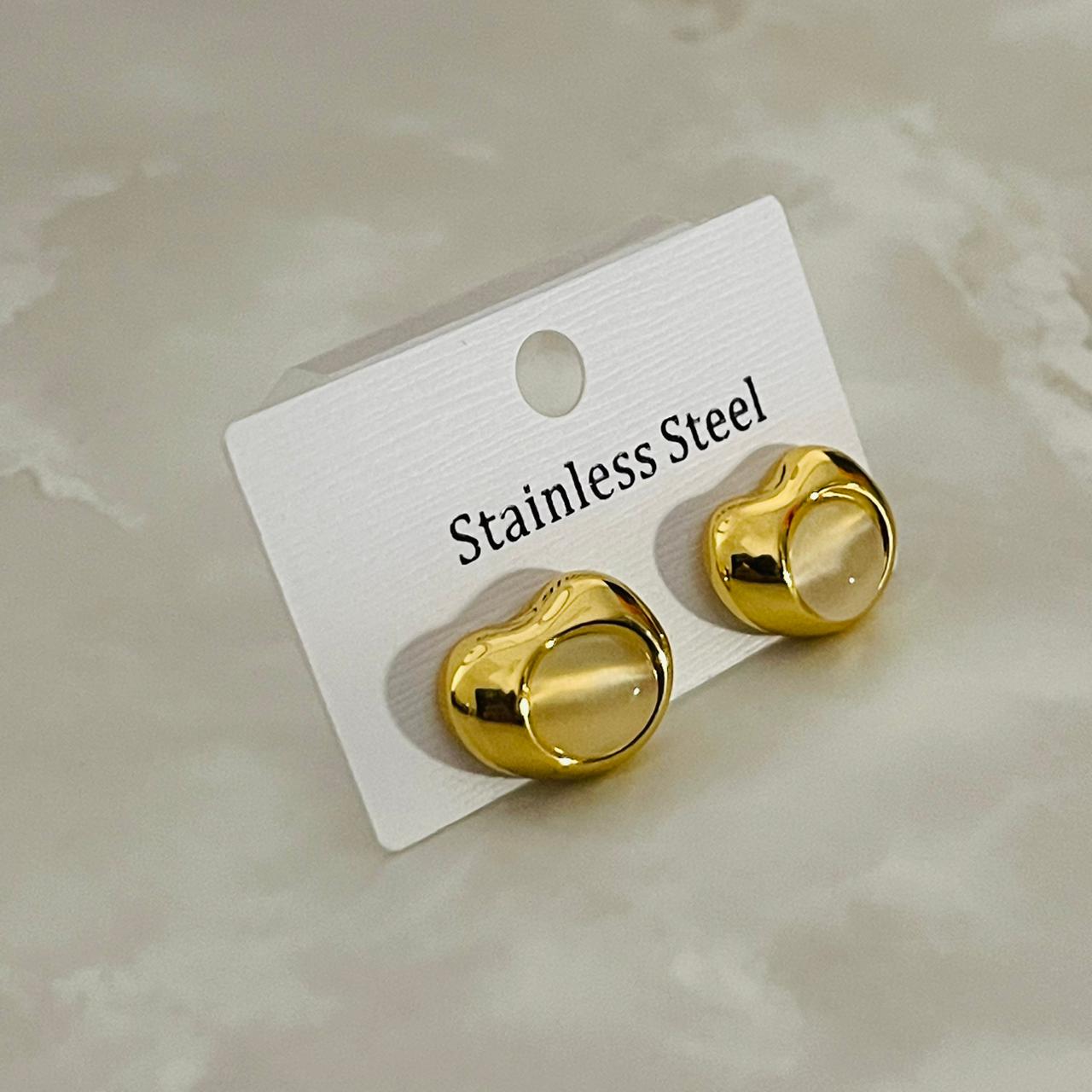 Golden Oval Cat Eye Stone Stud Earrings