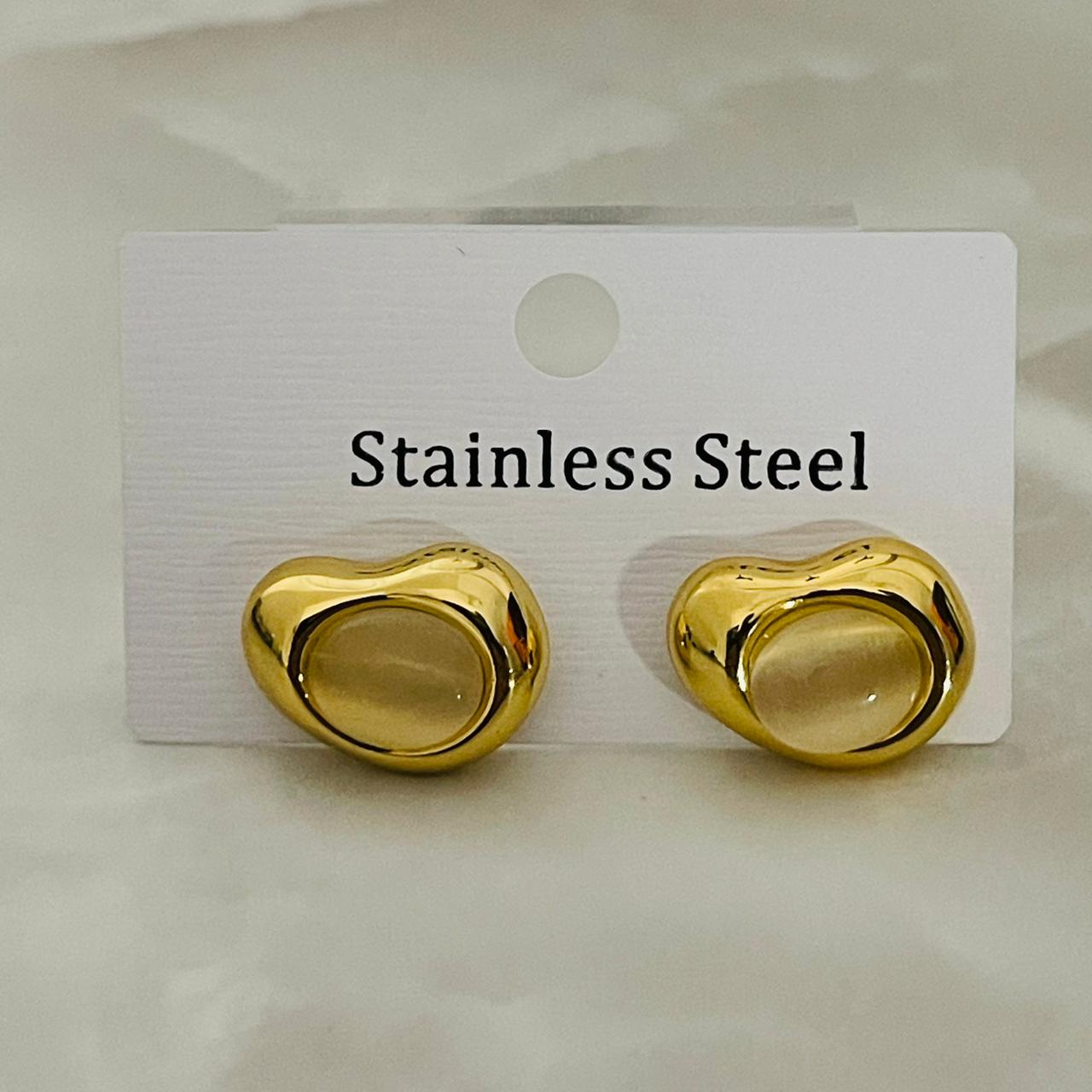 Golden Oval Cat Eye Stone Stud Earrings