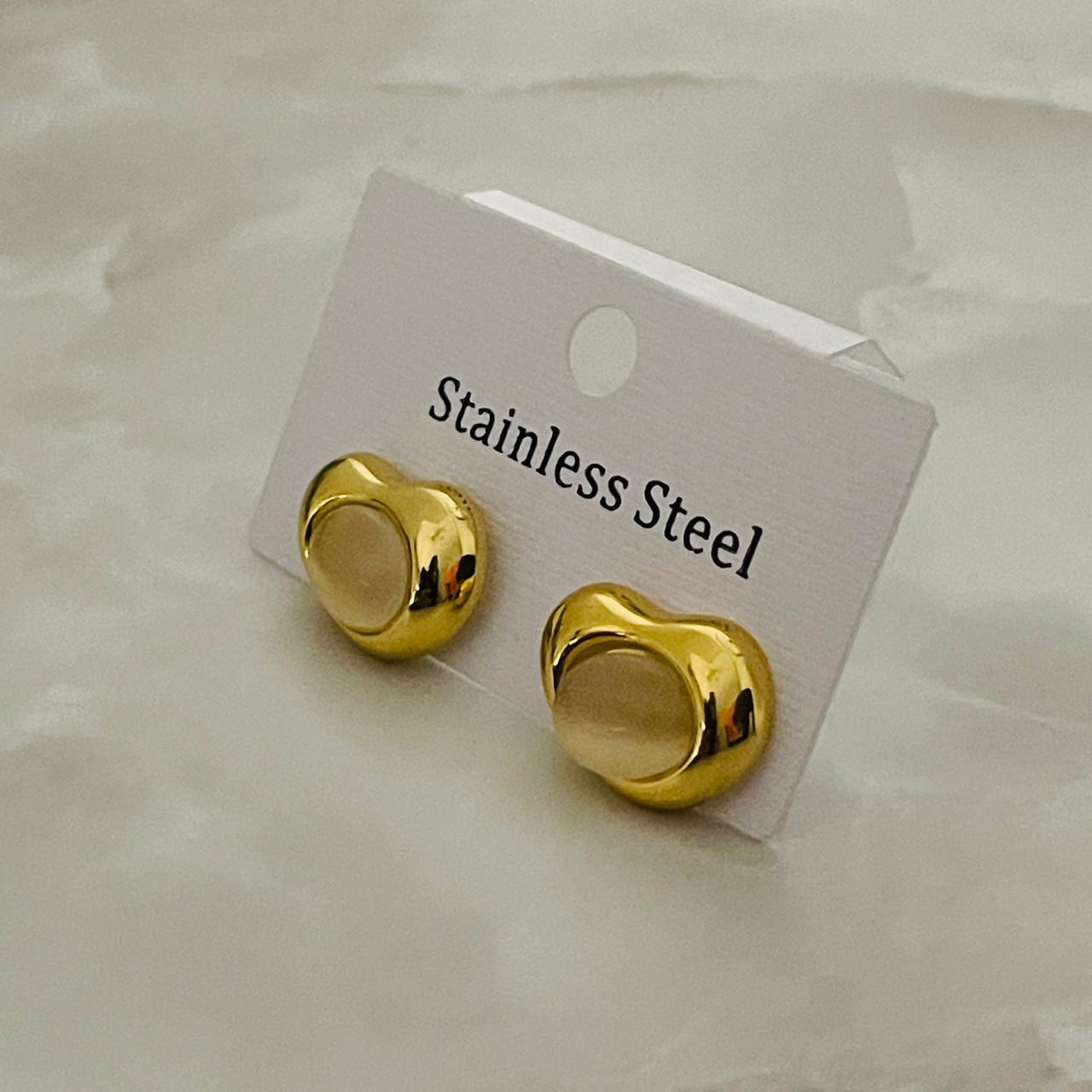 Golden Oval Cat Eye Stone Stud Earrings