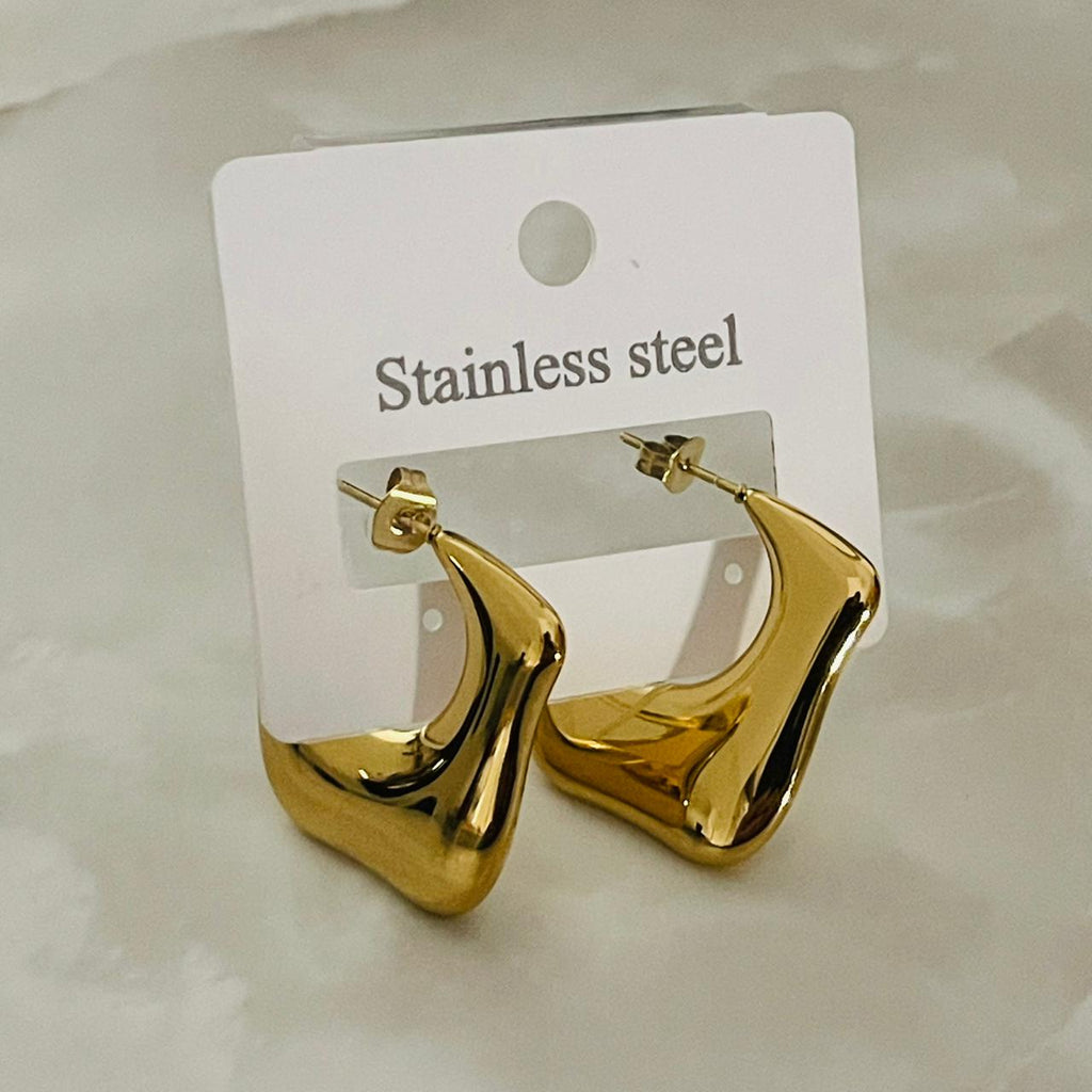 Gold Sculpted Wave Hoop Earrings