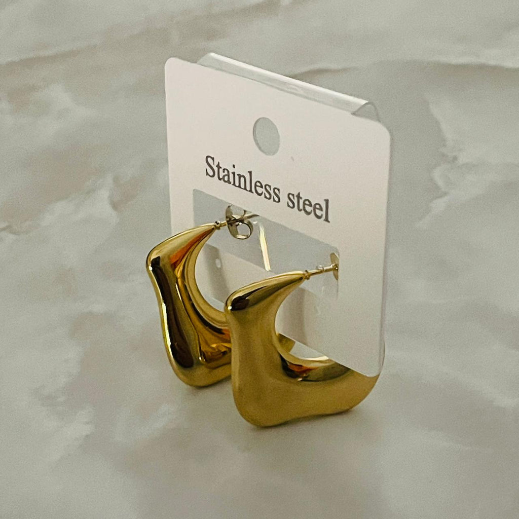 Gold Sculpted Wave Hoop Earrings