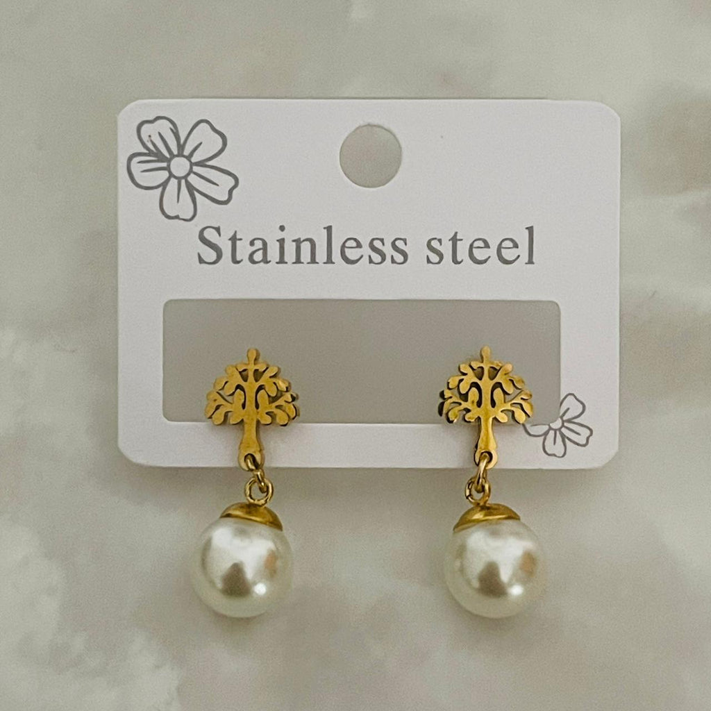 Pearl Tree Drop Earrings