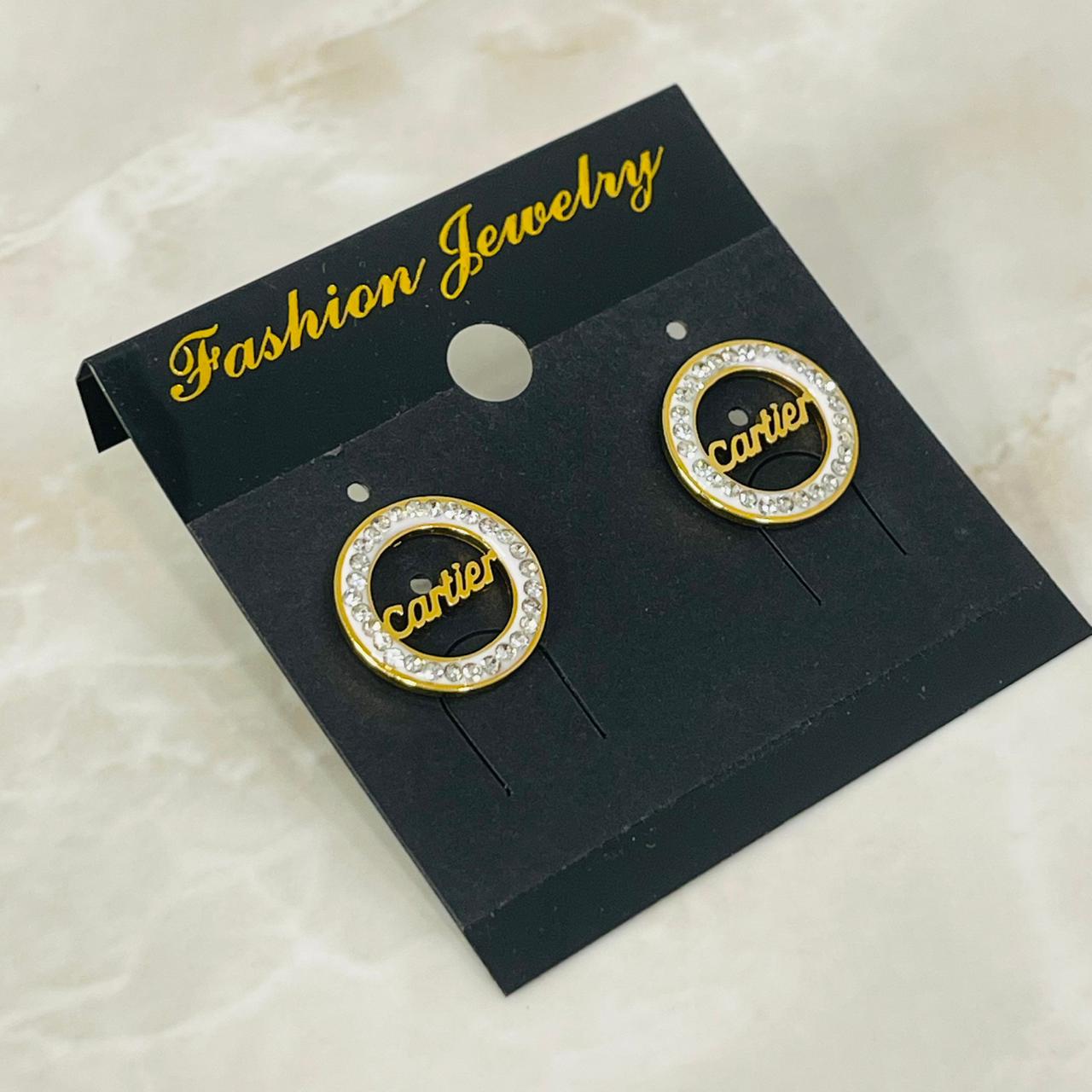 (Cartier Crystal Logo Studs)