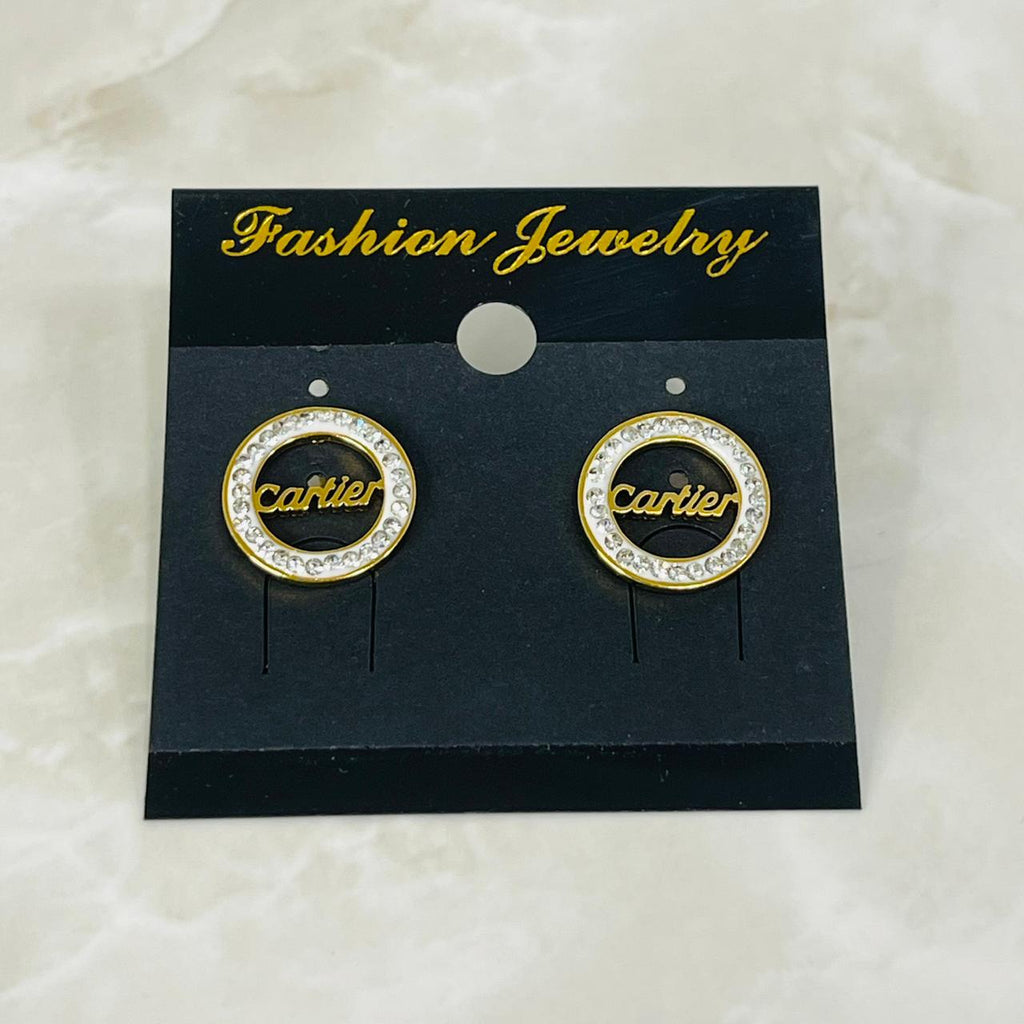 (Cartier Crystal Logo Studs)
