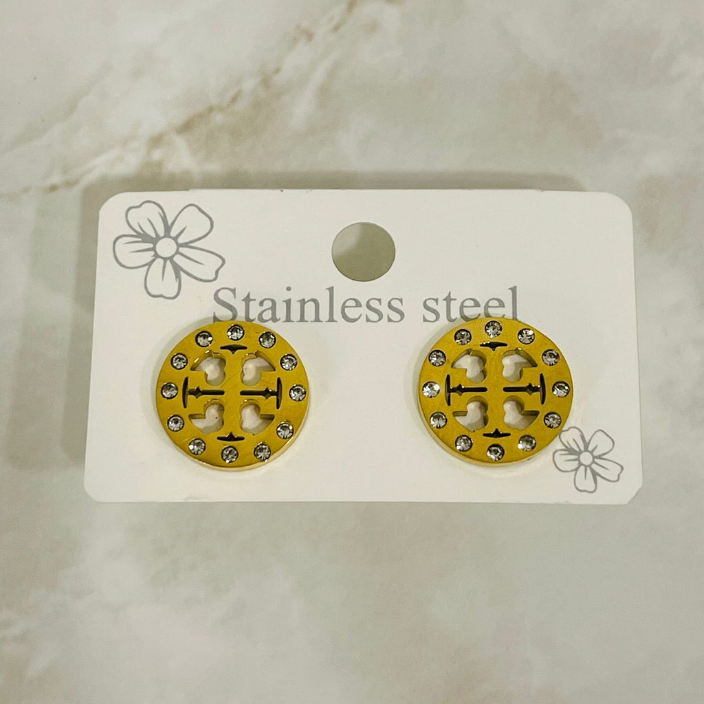 (Designer Pattern Crystal Stud Earrings)