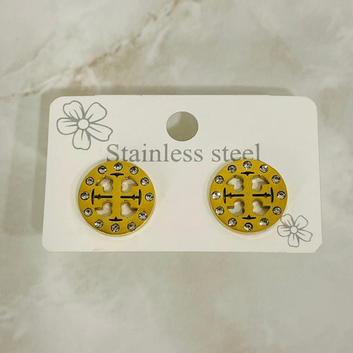 (Designer Pattern Crystal Stud Earrings)