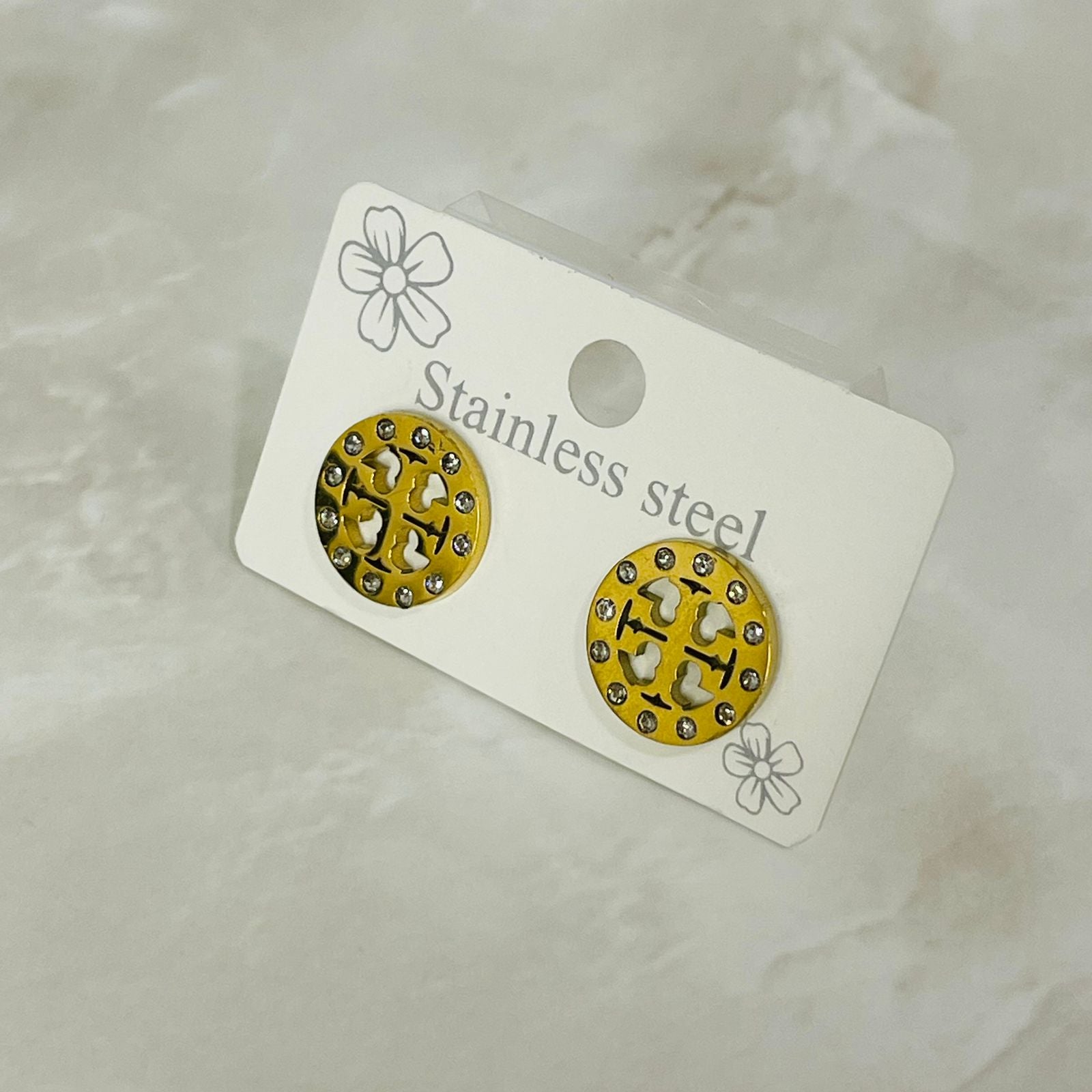 (Designer Pattern Crystal Stud Earrings)
