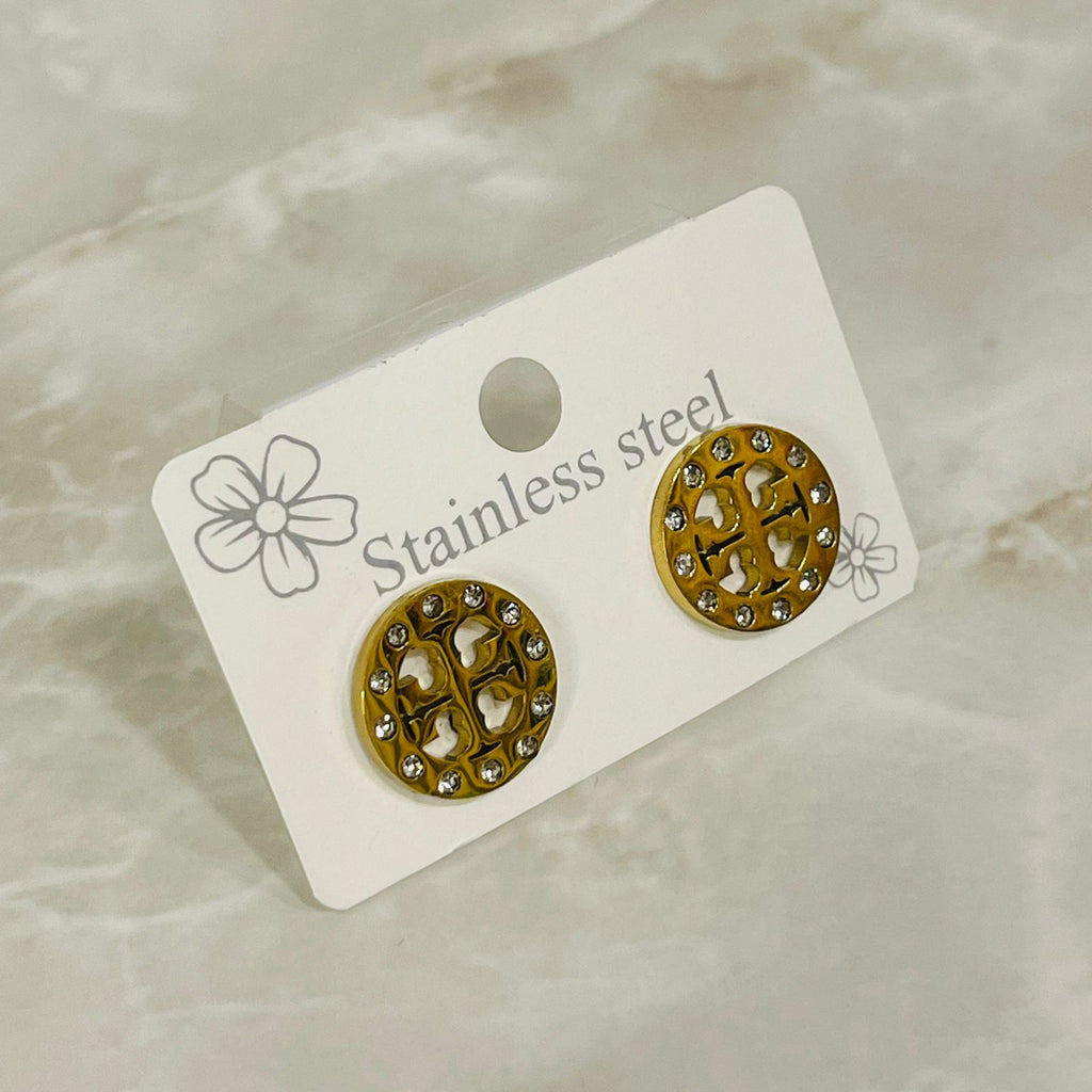 (Designer Pattern Crystal Stud Earrings)