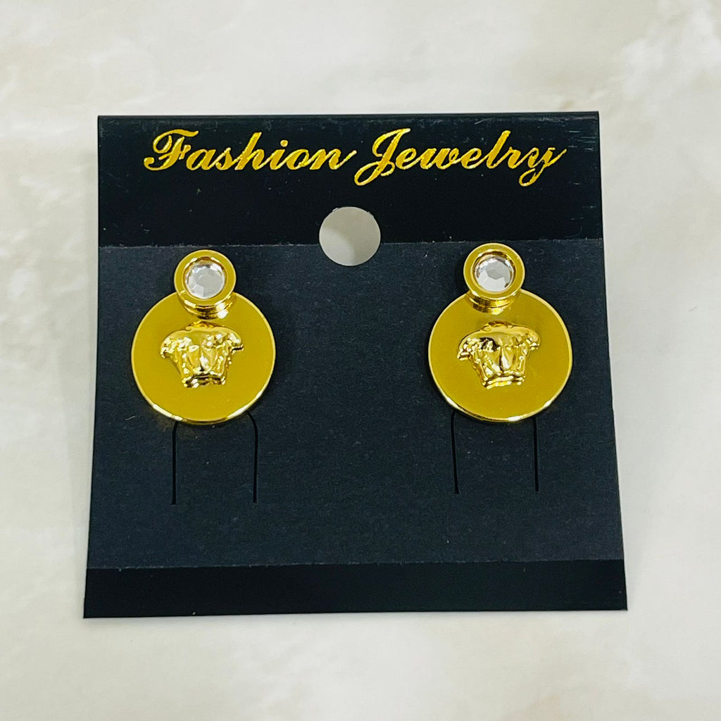 (Gold Crown Disc Earrings)