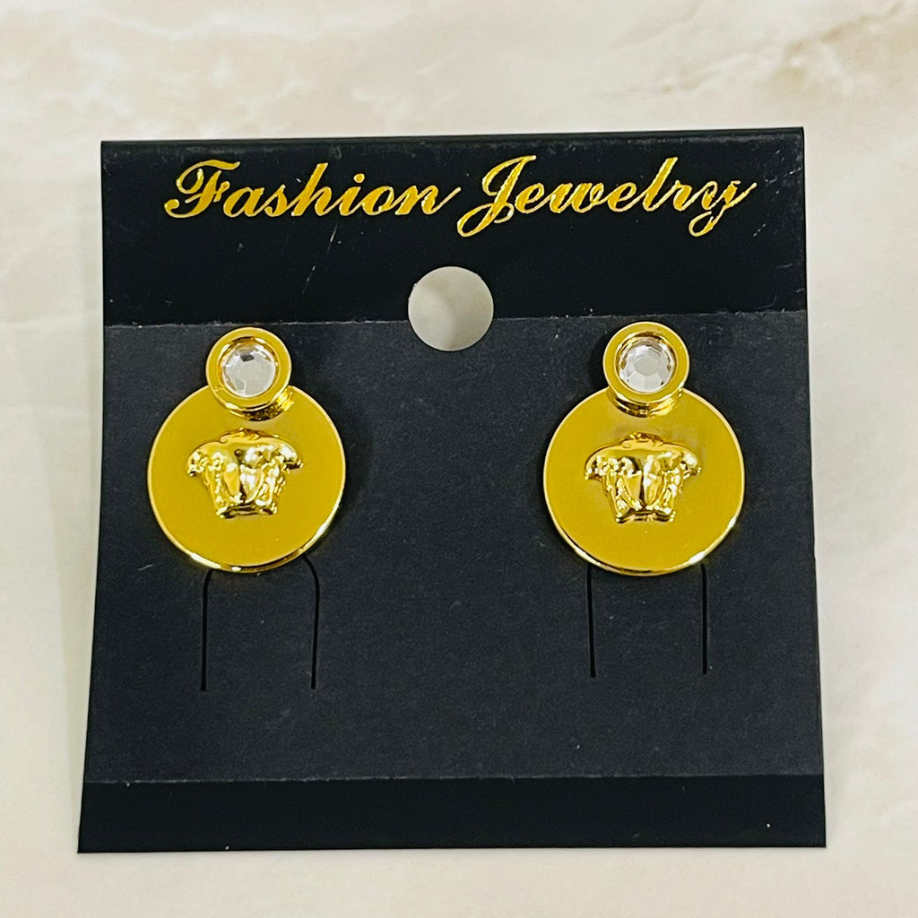 (Gold Crown Disc Earrings)
