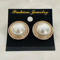 (Pearl Stud with Crystal Rim – Gold Tone)