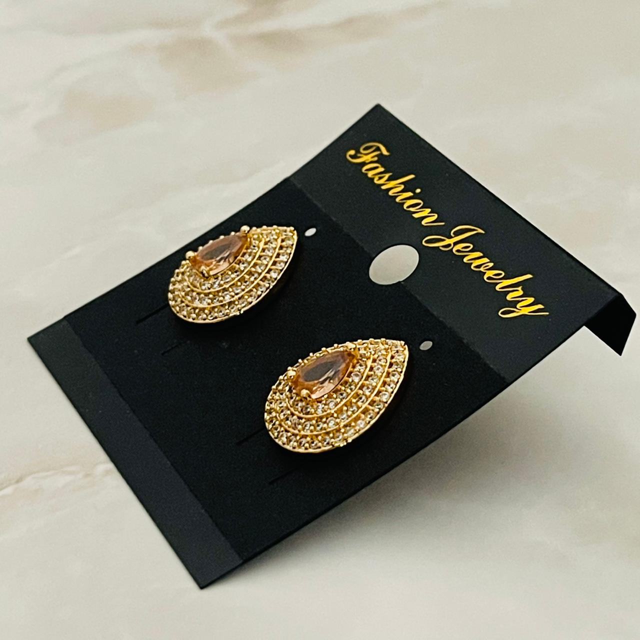 (Golden Teardrop Crystal Earrings