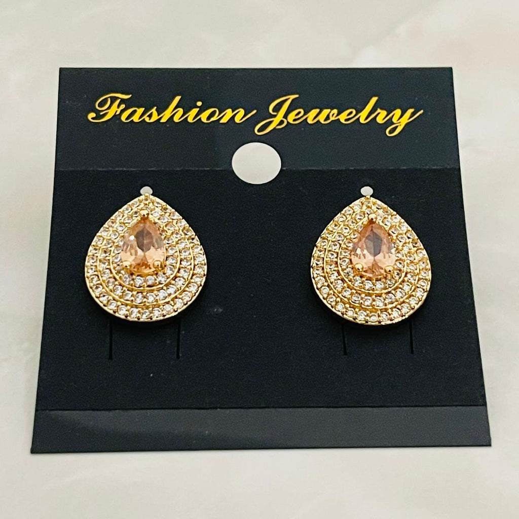 (Golden Teardrop Crystal Earrings