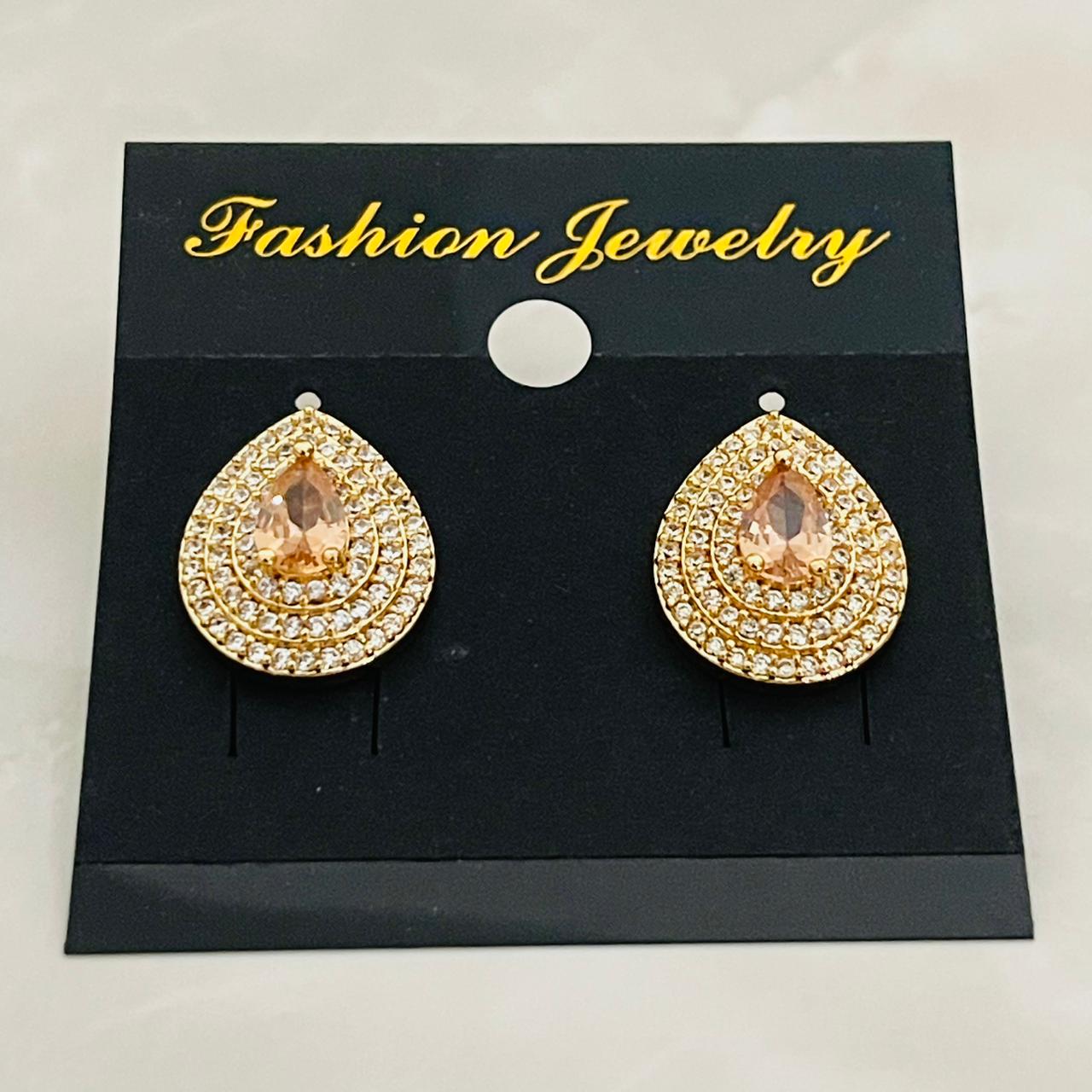 (Golden Teardrop Crystal Earrings