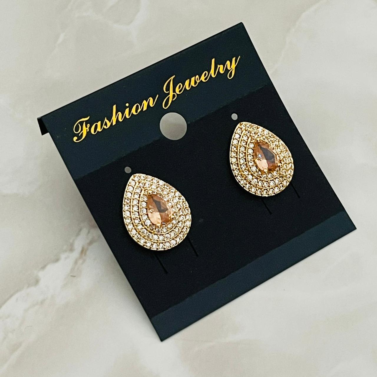 (Golden Teardrop Crystal Earrings