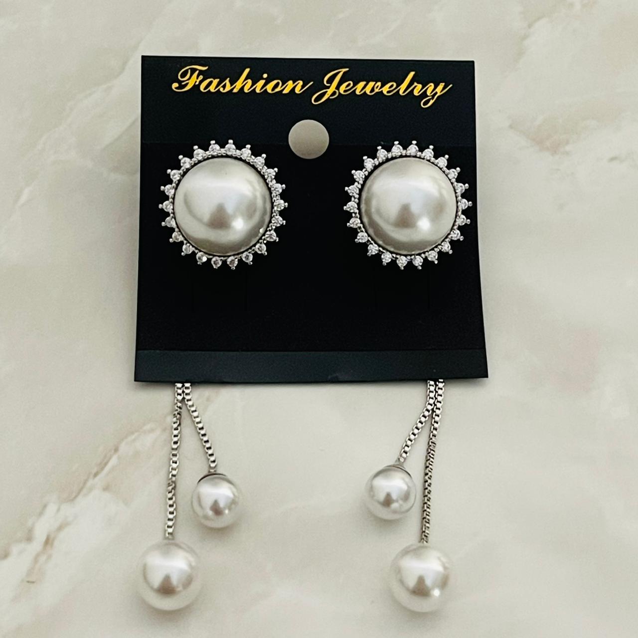 Pearl Drop Earrings with Chain