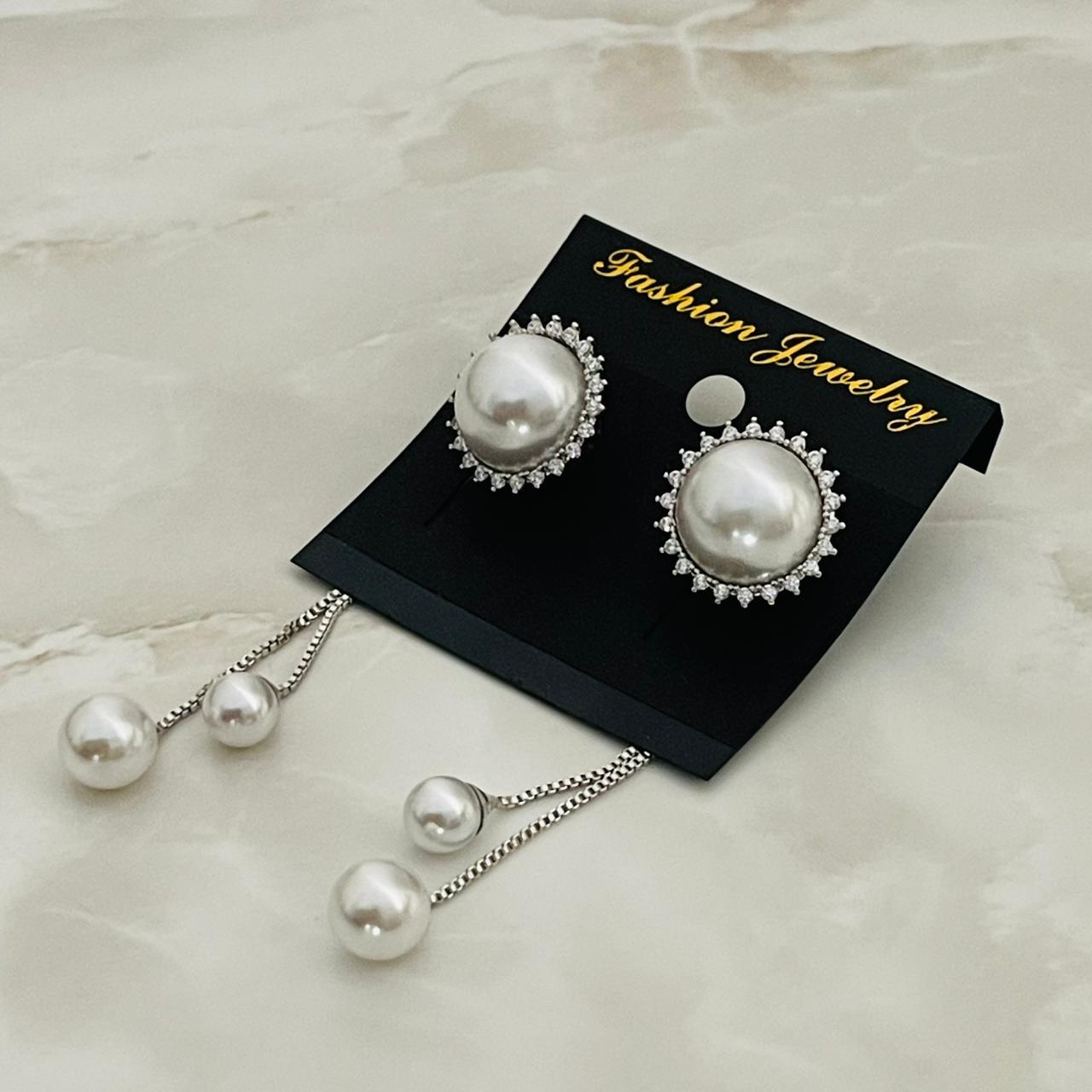 Pearl Drop Earrings with Chain