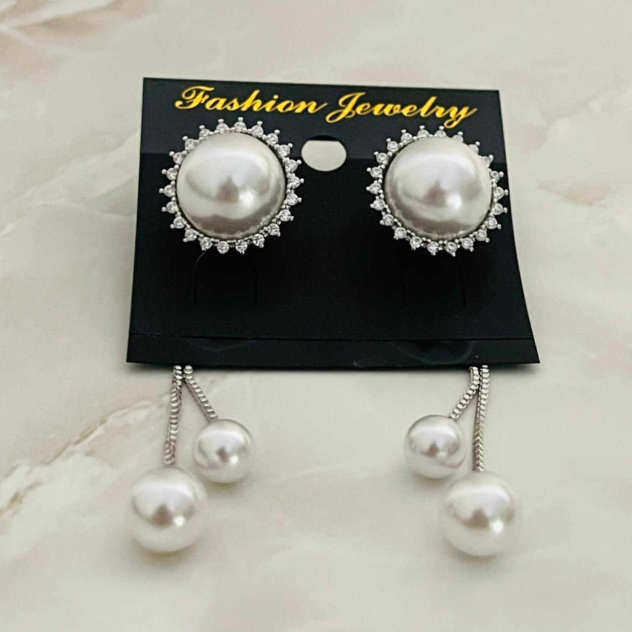 Pearl Drop Earrings with Chain