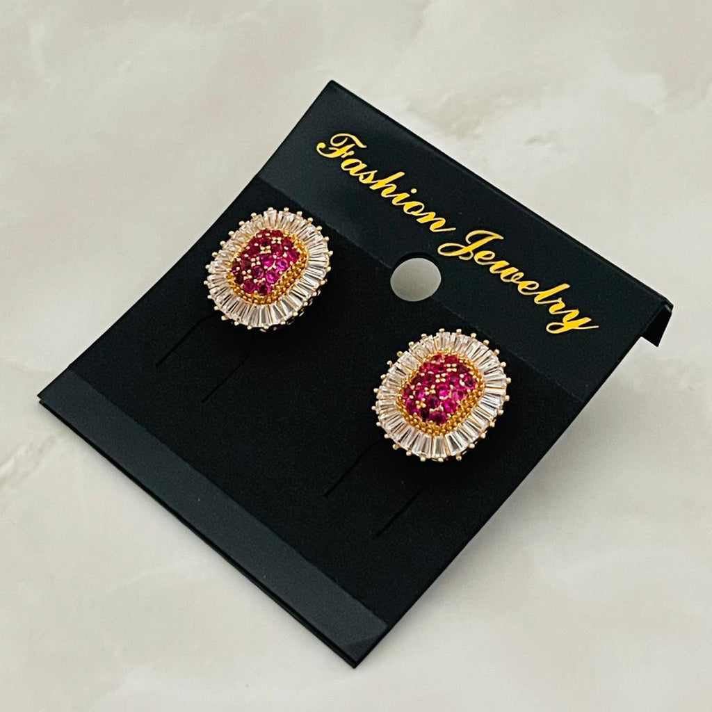 (Pink Stone Stud Earrings)