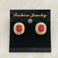 (Pink Stone Stud Earrings)