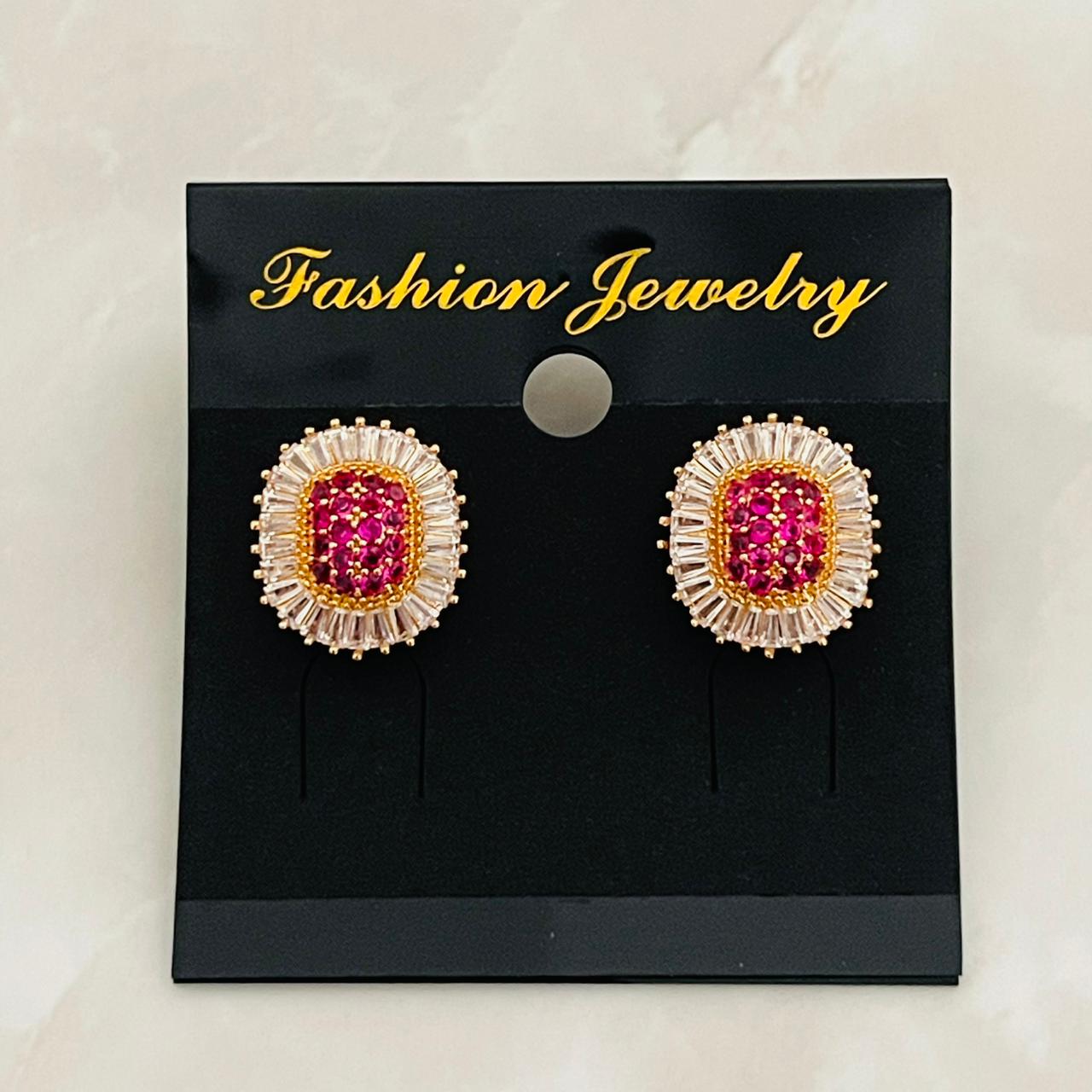 (Pink Stone Stud Earrings)