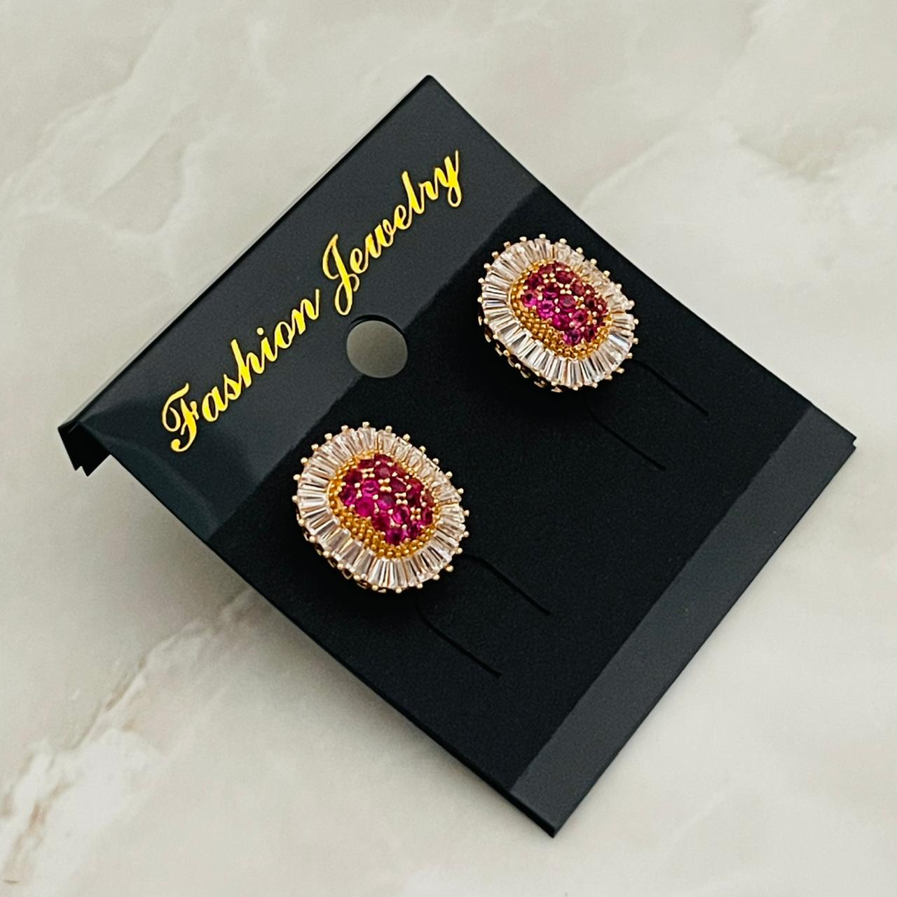 (Pink Stone Stud Earrings)