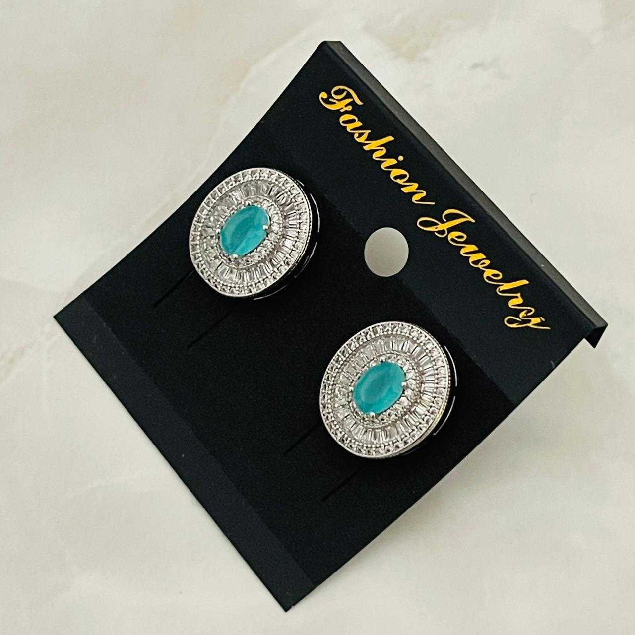 Aqua Shine Halo Stud Earrings