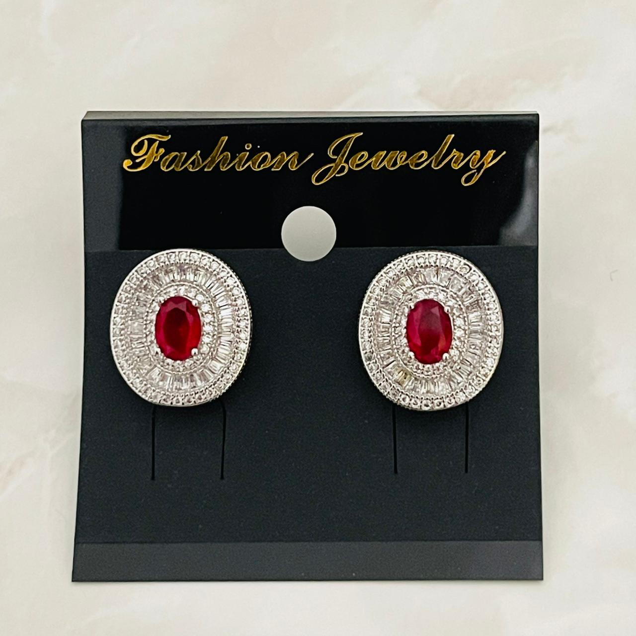 Ruby Glow Halo Stud Earrings