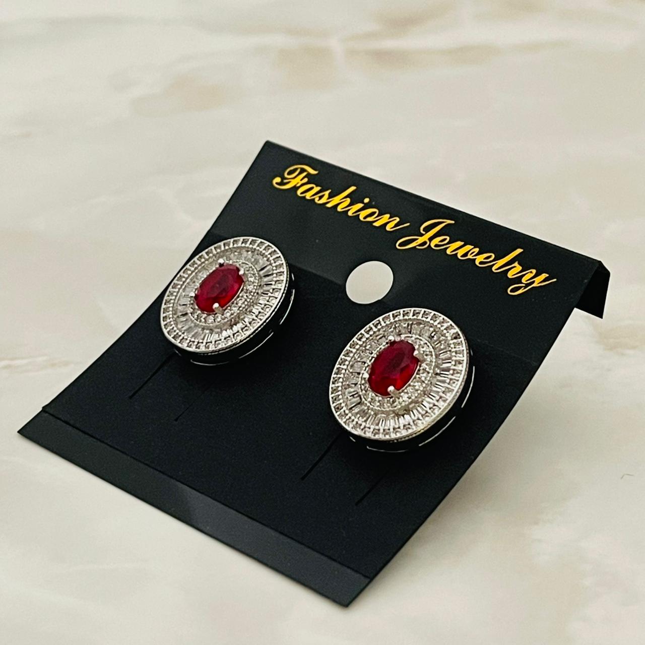 Ruby Glow Halo Stud Earrings