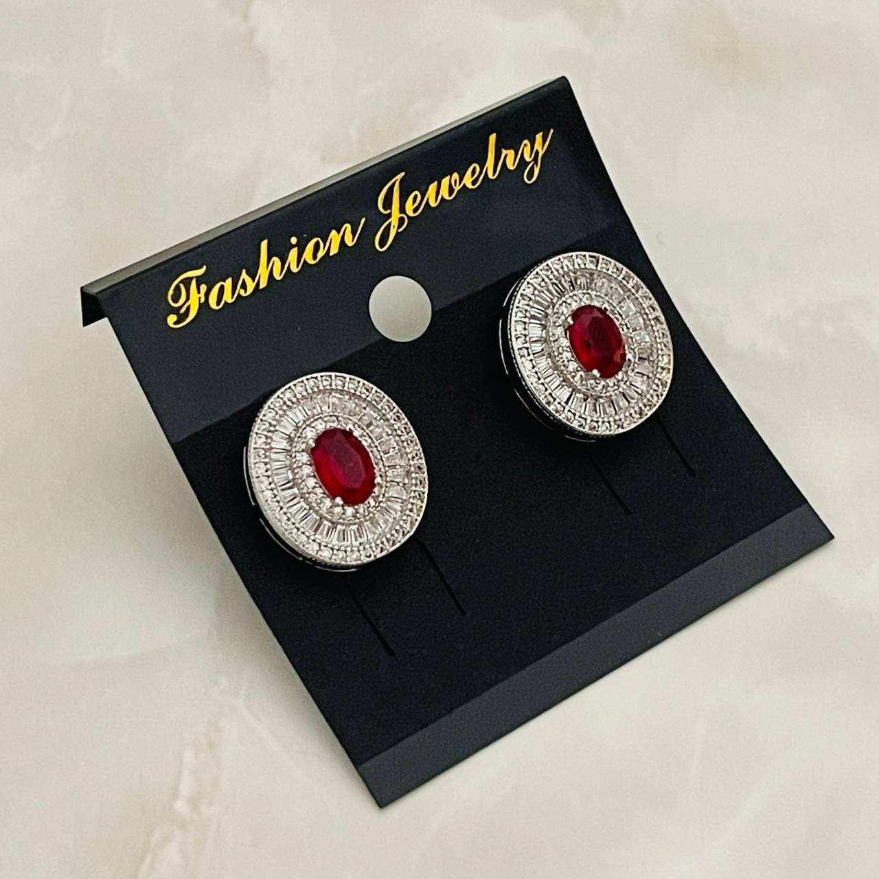 Ruby Glow Halo Stud Earrings