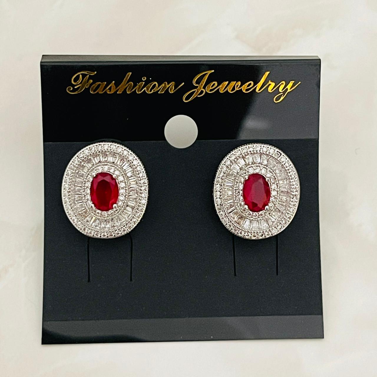 Ruby Glow Halo Stud Earrings