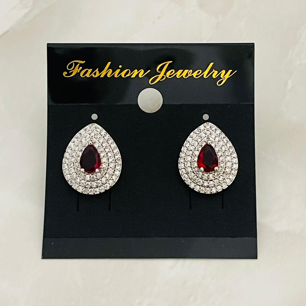 Ruby Teardrop Halo Studs
