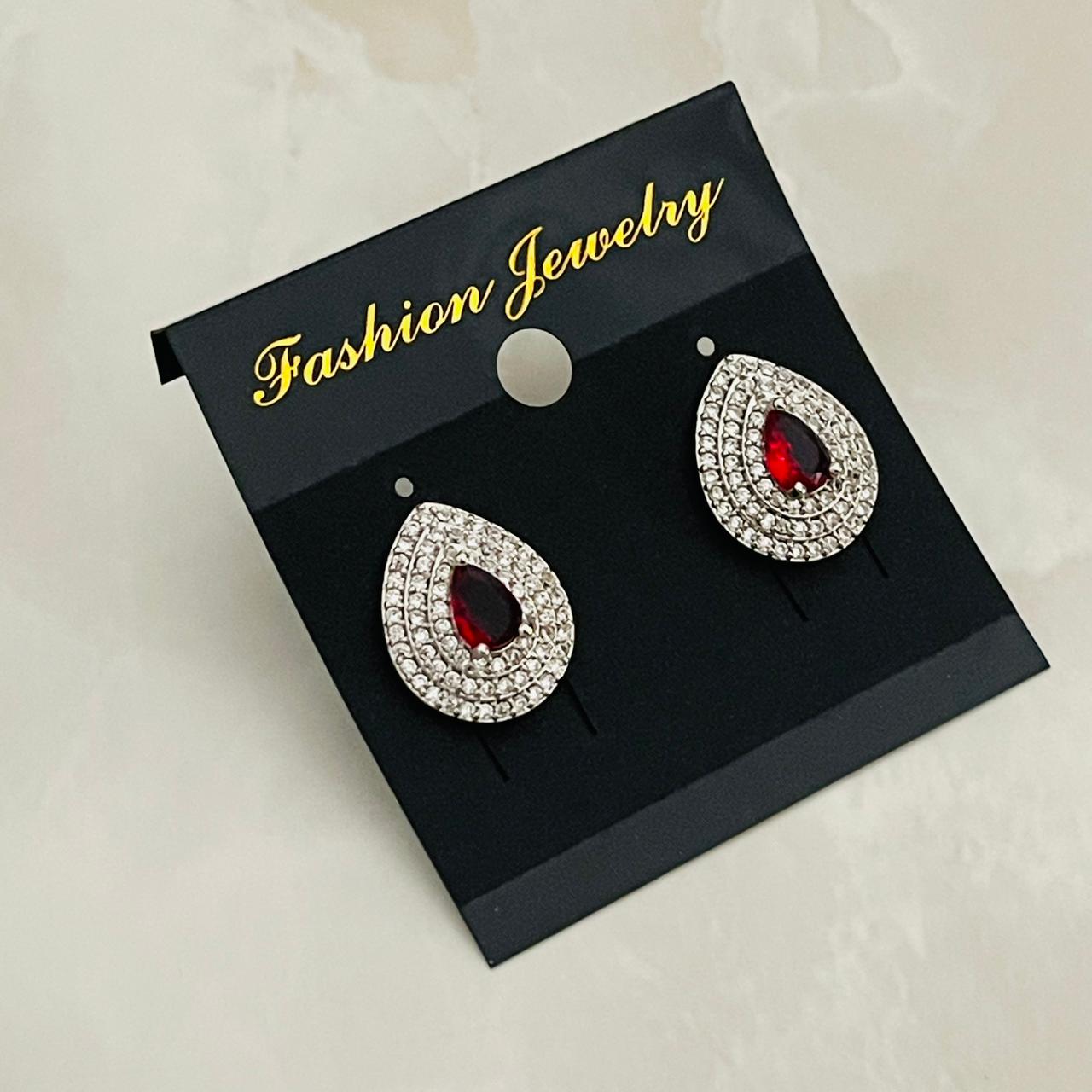 Ruby Teardrop Halo Studs