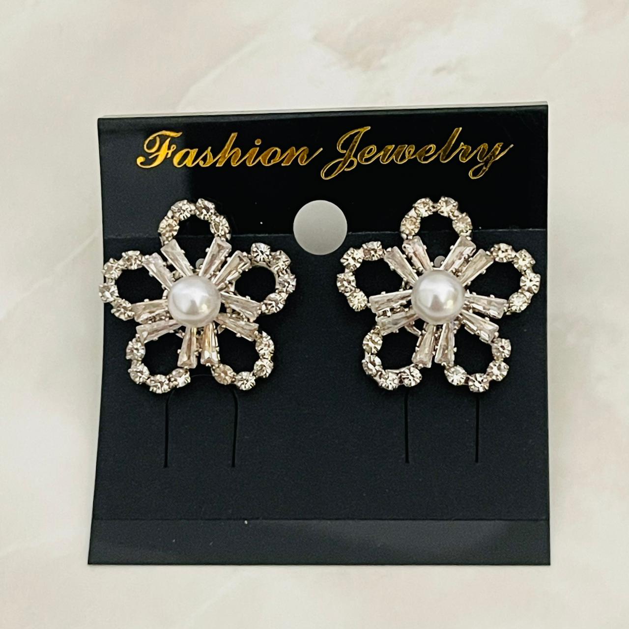 Pearl Bloom Crystal Studs