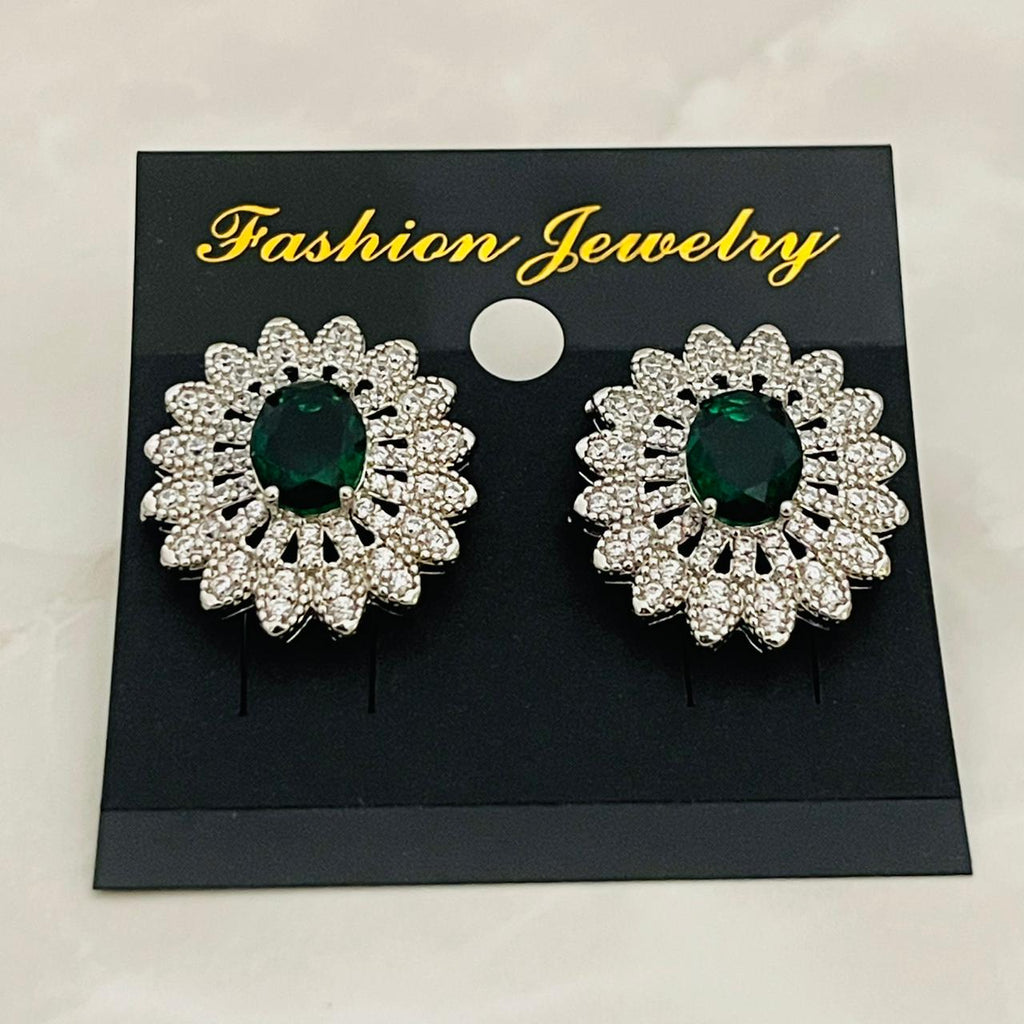 Emerald Floral Halo Studs
