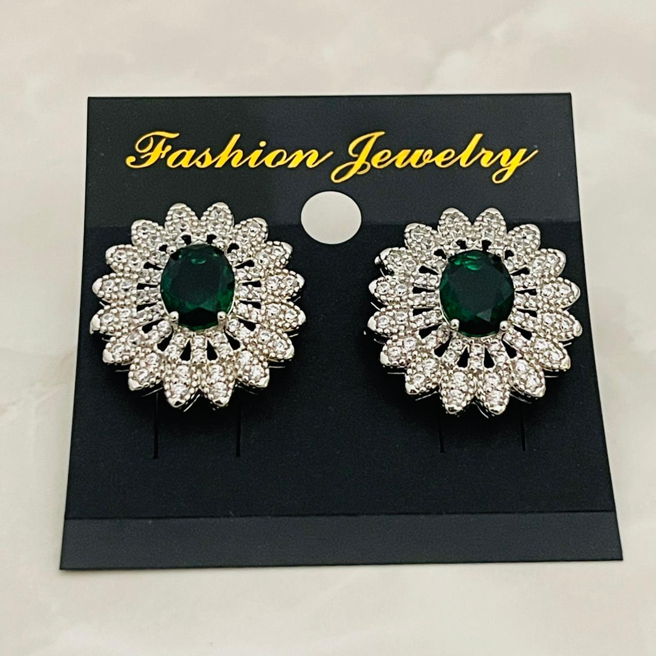 Emerald Floral Halo Studs
