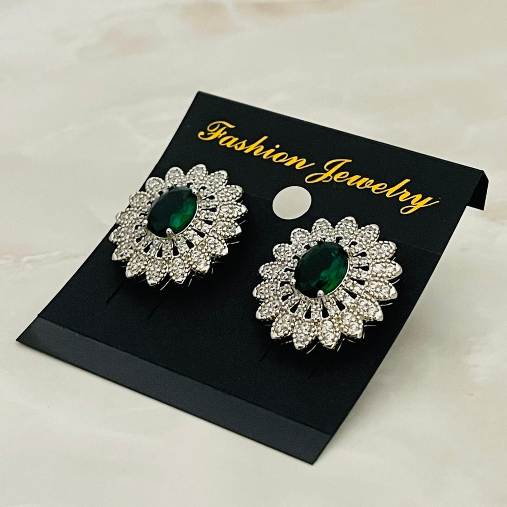 Emerald Floral Halo Studs
