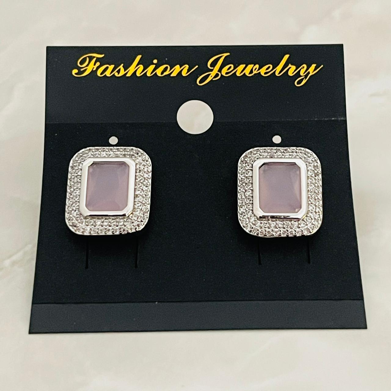 Blush Rectangle Halo Studs